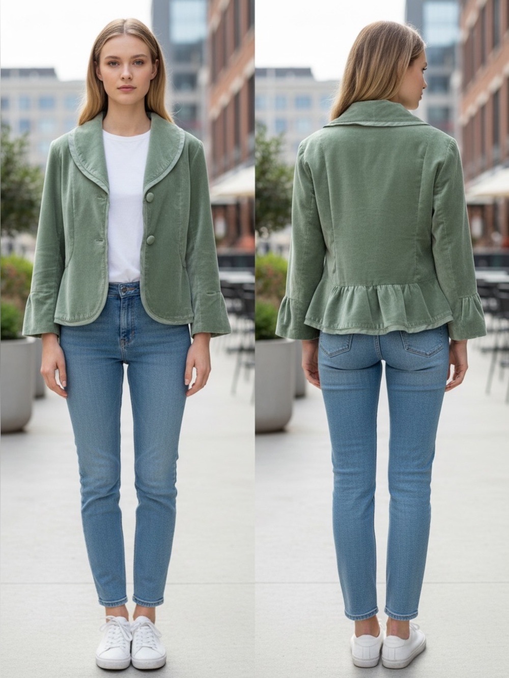 Odille Anthropologie Sage Green Peplum Blazer Jacket